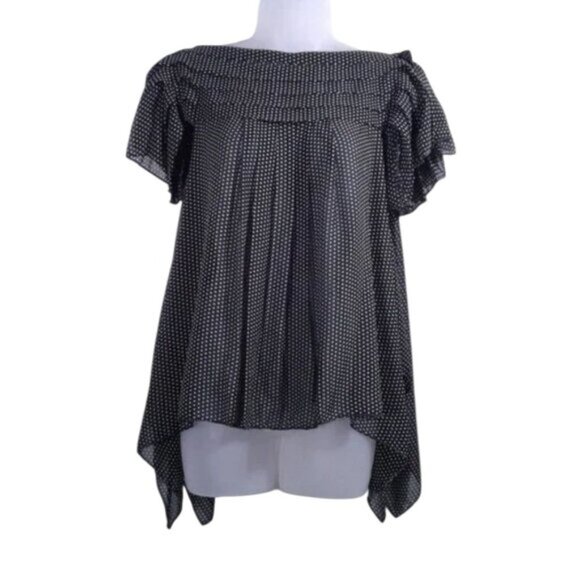 Max Studio Polka Dot Pleated Boatneck Short-Sleeved Blouse - Petite M - Picture 1 of 7